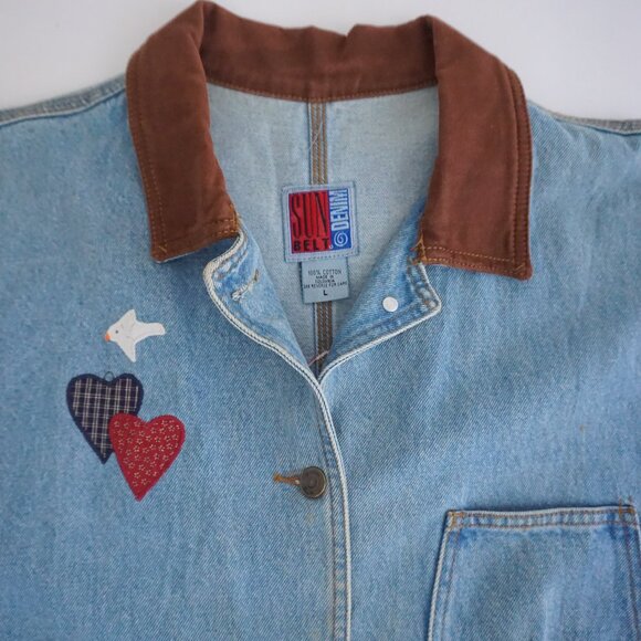 Vintage Sun Belt Blue Cotton Denim Jacket Noahs Ark Cabincore Farm Animals L - Picture 9 of 14